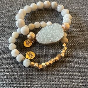 Kinsley Armelle Cream Beaded Druzy & Gold Accent Bracelet Stack
